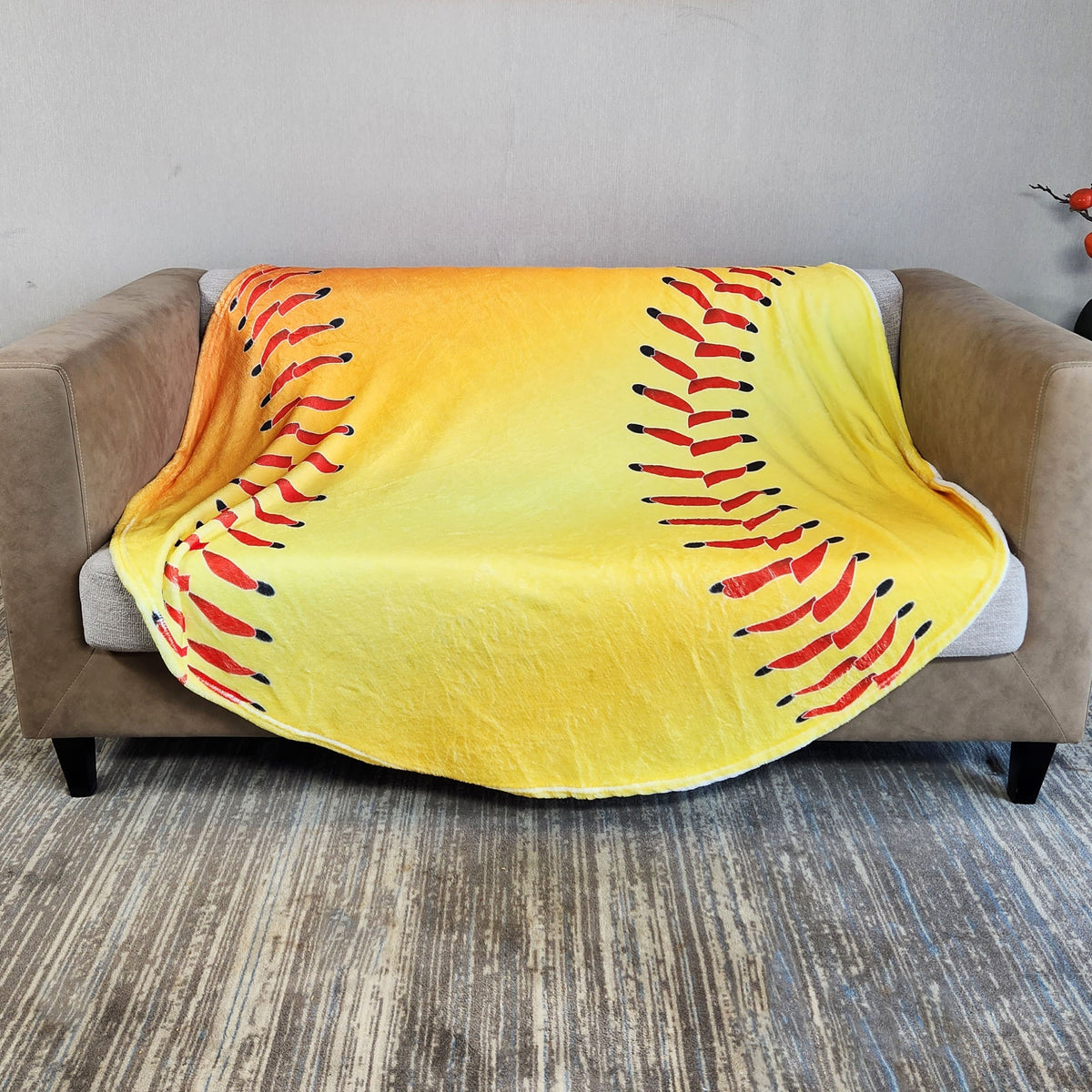 Yellow Baseball Printed Blanket - Soft & Warm Flannel Material