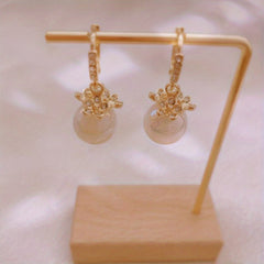 Flower Zircon Hoop Earrings Faux Pearl Dangle Earrings Valentines Gift