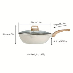 27 Beige Non Stick Skillet with Lid for Cooking