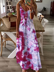 Tie Dye V Neck Cami Dress Sexy Sleeveless Spaghetti Dress