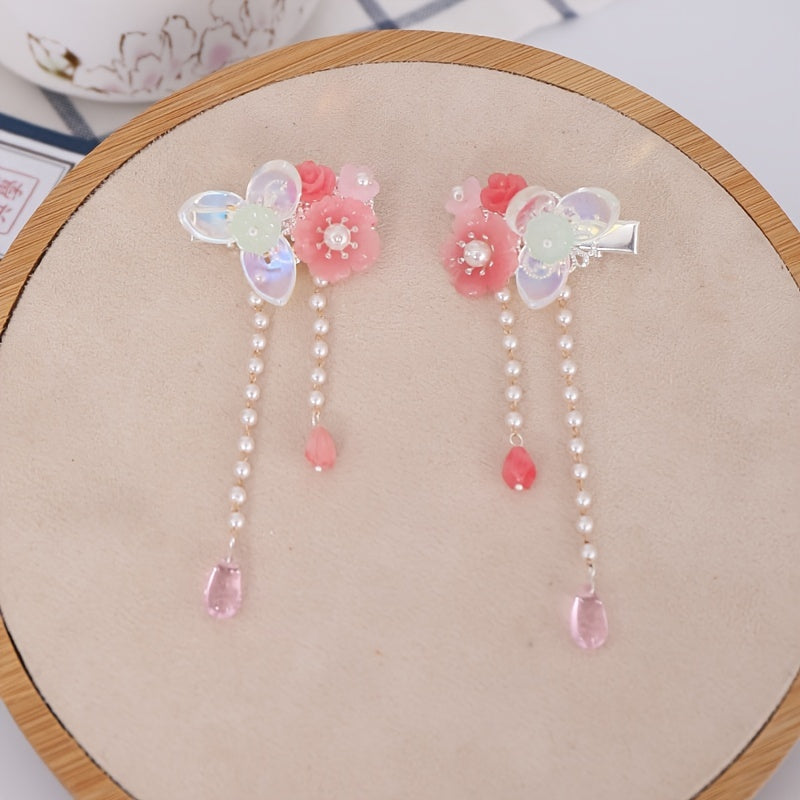 Vintage Flower Leaf Tassel Hairpin Chinese Style Hairclip Barrette