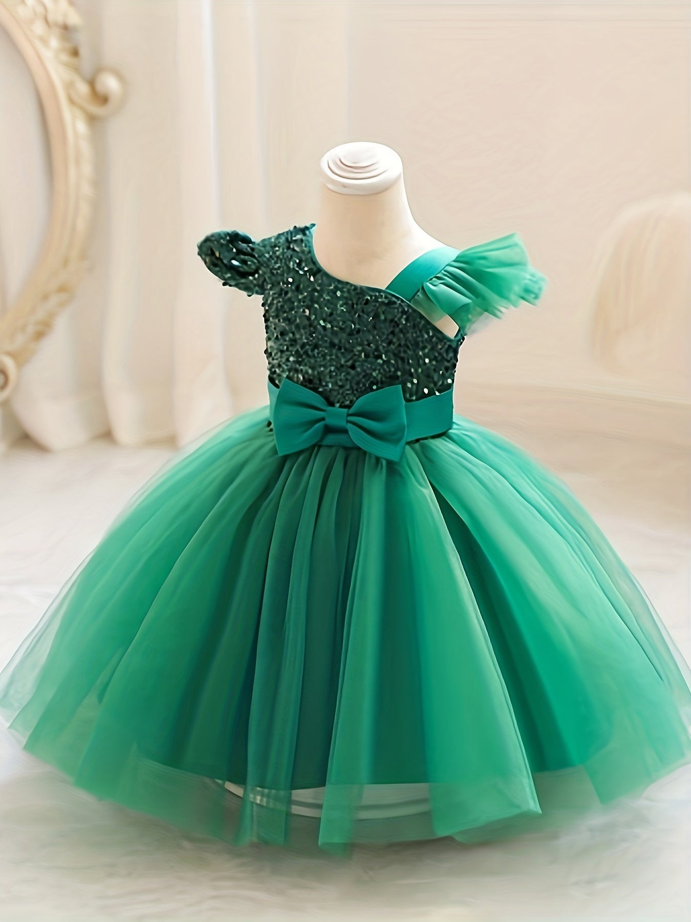 Bowknot Sequin Mesh Gown Dress for Baby Girls - Perfect for Parties