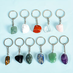Natural Stone Healing Crystal Agate Keychain Pendant Bag Buckle Key Chain