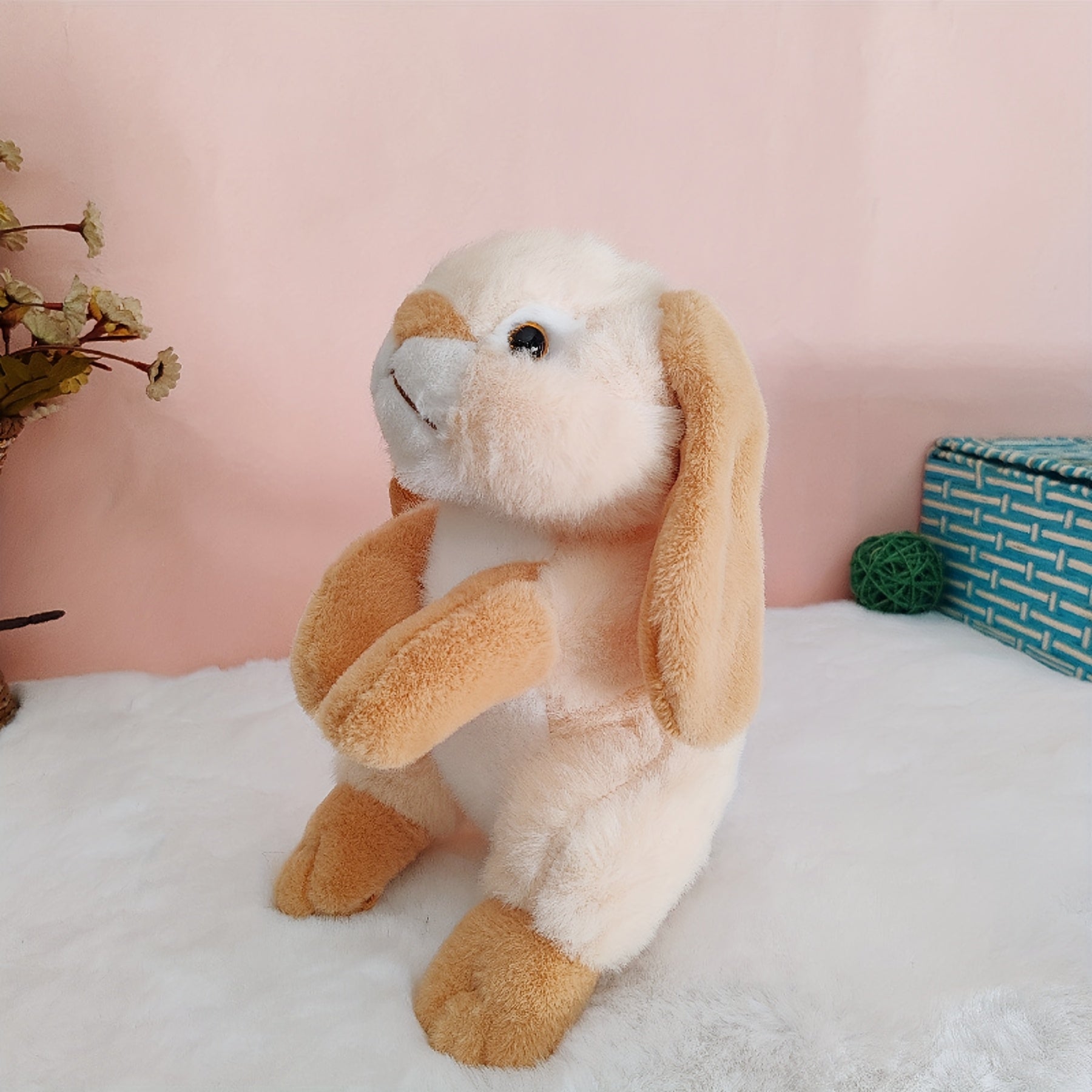 Soft Plush Bunny Stuffed Animal Toy & Brown Rabbit with Brown Ears