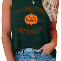  Halloween Casual Tank Top Women's Plus Pumpkin Print Vest Top