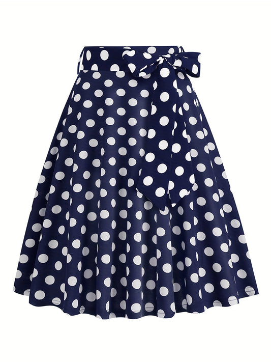 Polka Dot Print Pleated Skirt Vintage Bow Flare Skirt for Spring & Summer