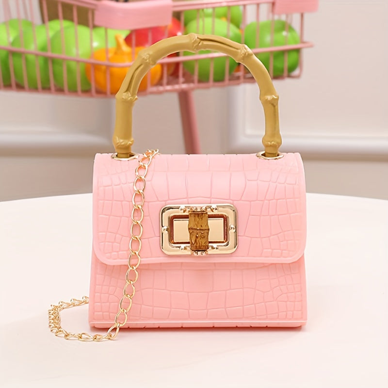 Girls Crossbody Princess Bamboo Handle Bag Crocodile Pattern Jelly Bag