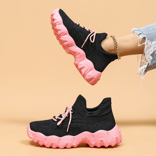 Thick Sole Shock Absorption Running Shoes Breathable Lace Up Outdoor Sneakers