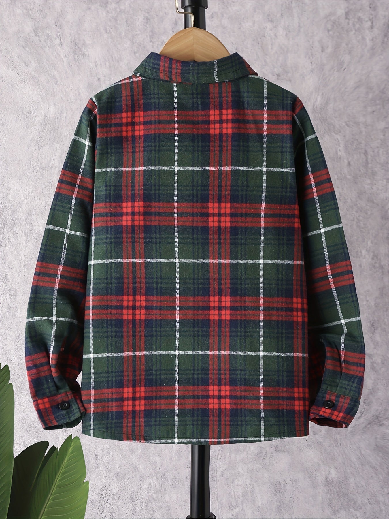 Boy's Plaid Long Sleeve Shirt Casual Slightly Stretch Breathable Button Up Shirt