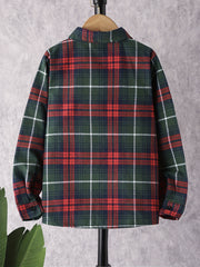 Boy's Plaid Long Sleeve Shirt Casual Slightly Stretch Breathable Button Up Shirt