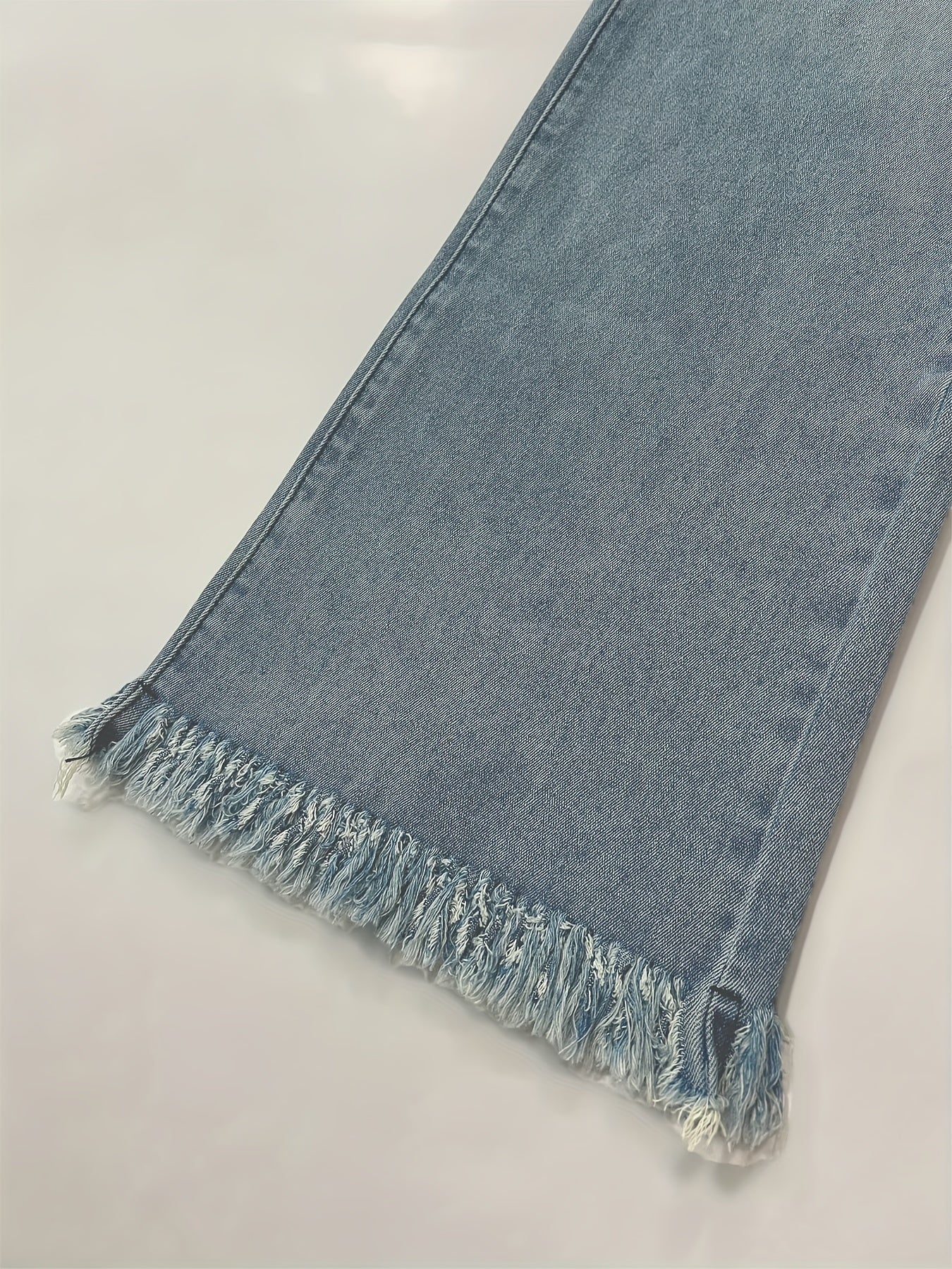  Solid High Rise Fringe Trim Flared Skinny Jeans