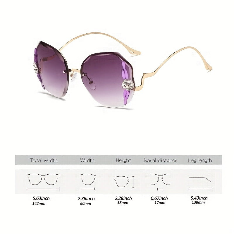 Oversized Rimless Rhinestones Sunglasses Gradient Vintage Ladies
