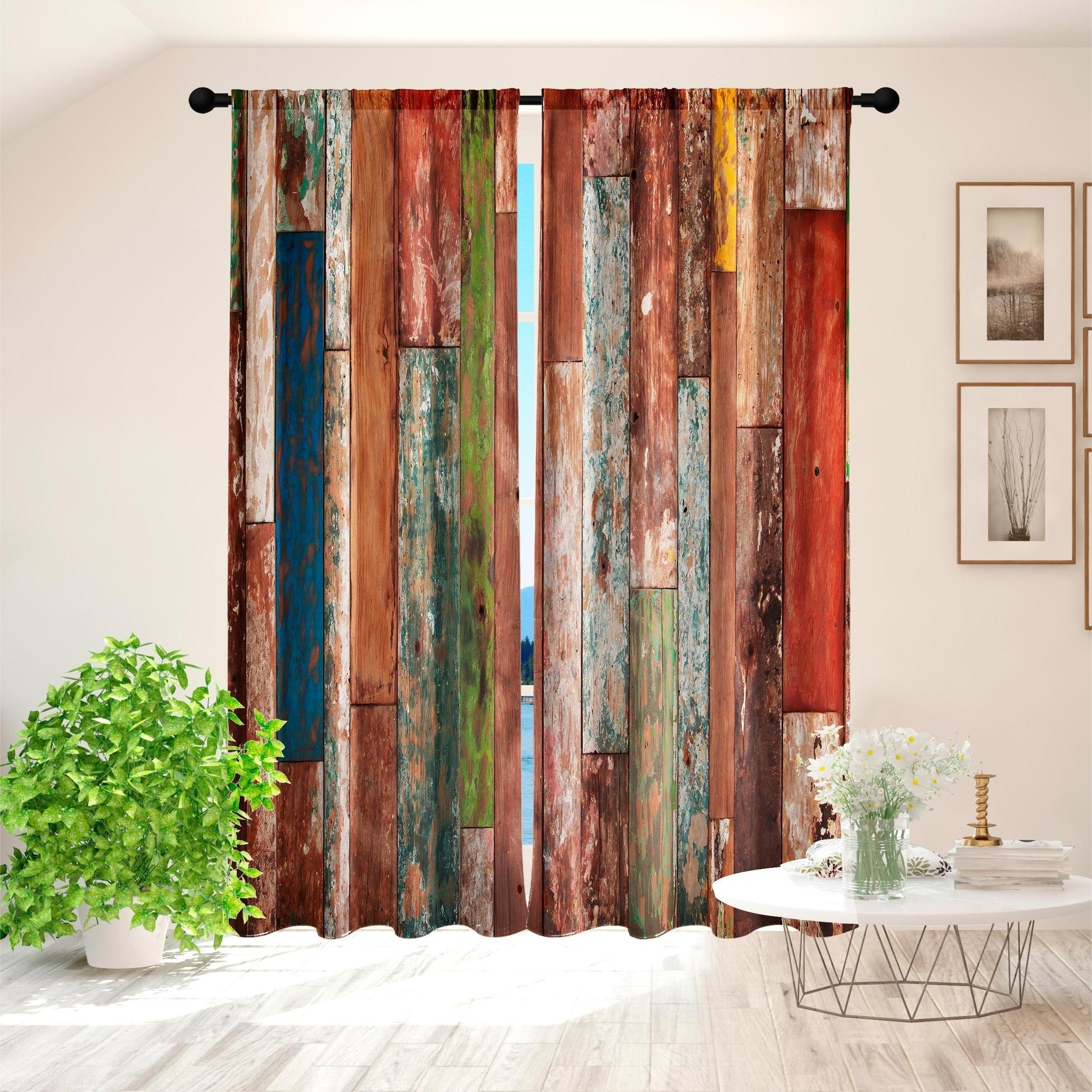 2pcs Colorful Wood Grain Art Window Curtains