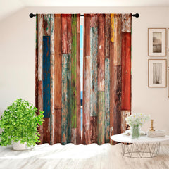 2pcs Colorful Wood Grain Art Window Curtains
