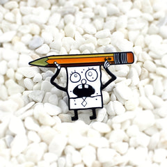 Cartoon Pencil Brooch with Paint Drips