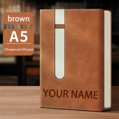 Custom Name A5 Notebook with Pen Holder Soft PU Leather Journal