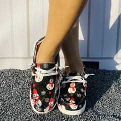 Christmas Snowman Print Lace Up Canvas Shoes