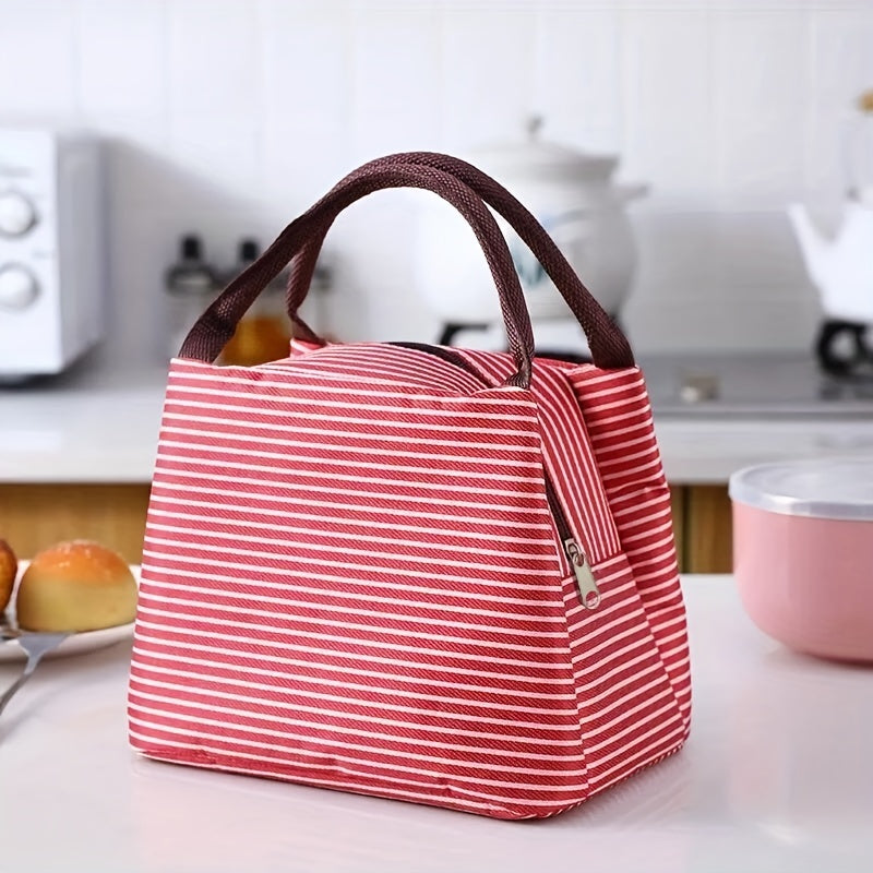 Insulated Striped Lunch Bag for Women and Men Soft Cooler Tote Bag