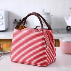 Insulated Striped Lunch Bag for Women and Men Soft Cooler Tote Bag