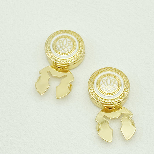 2pcs Golden Tone Round Hollow Button Covers with Intricate Patterns
