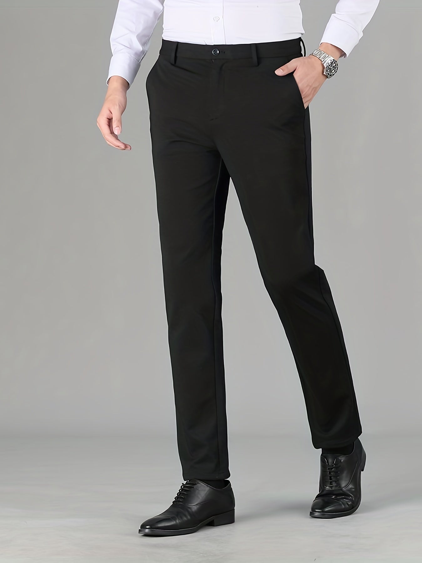 Men's Formal Solid Stretch Dress Pants for Fall Winter Business