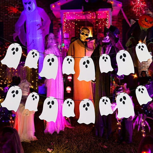 Halloween Ghost Banner Decoration Ghost Flower Wreath Colored Banner
