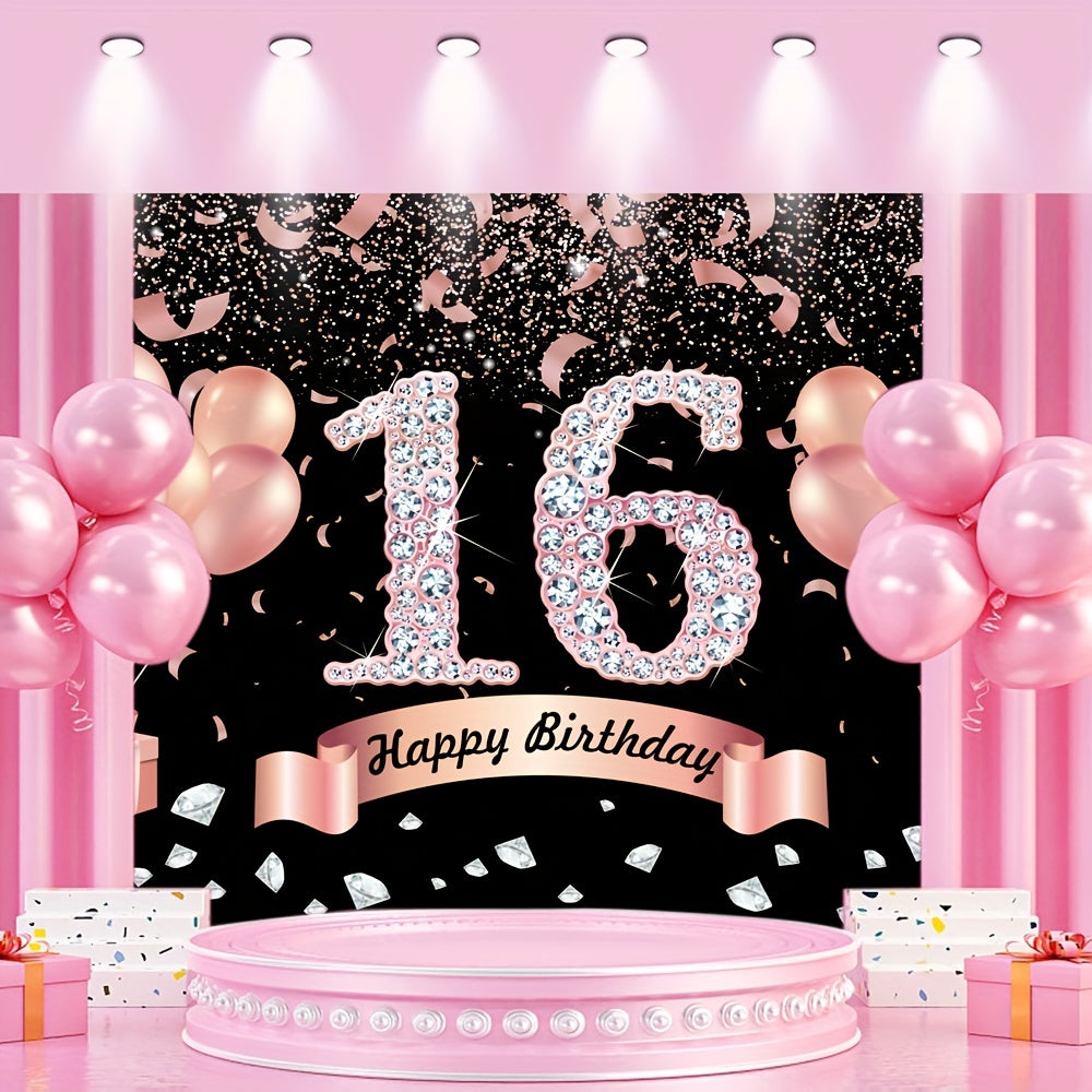 16th Birthday Party Decorations Supplies Happy Birthday Backdrop Banner Pink