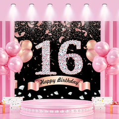 16th Birthday Party Decorations Supplies Happy Birthday Backdrop Banner Pink