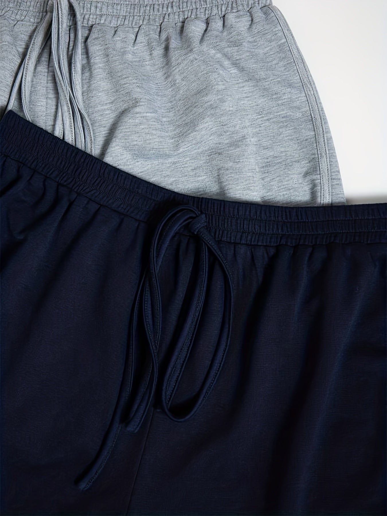 2 Pcs Plus Size Basic Shorts Set - Women's Plus Solid Drawstring Elastic