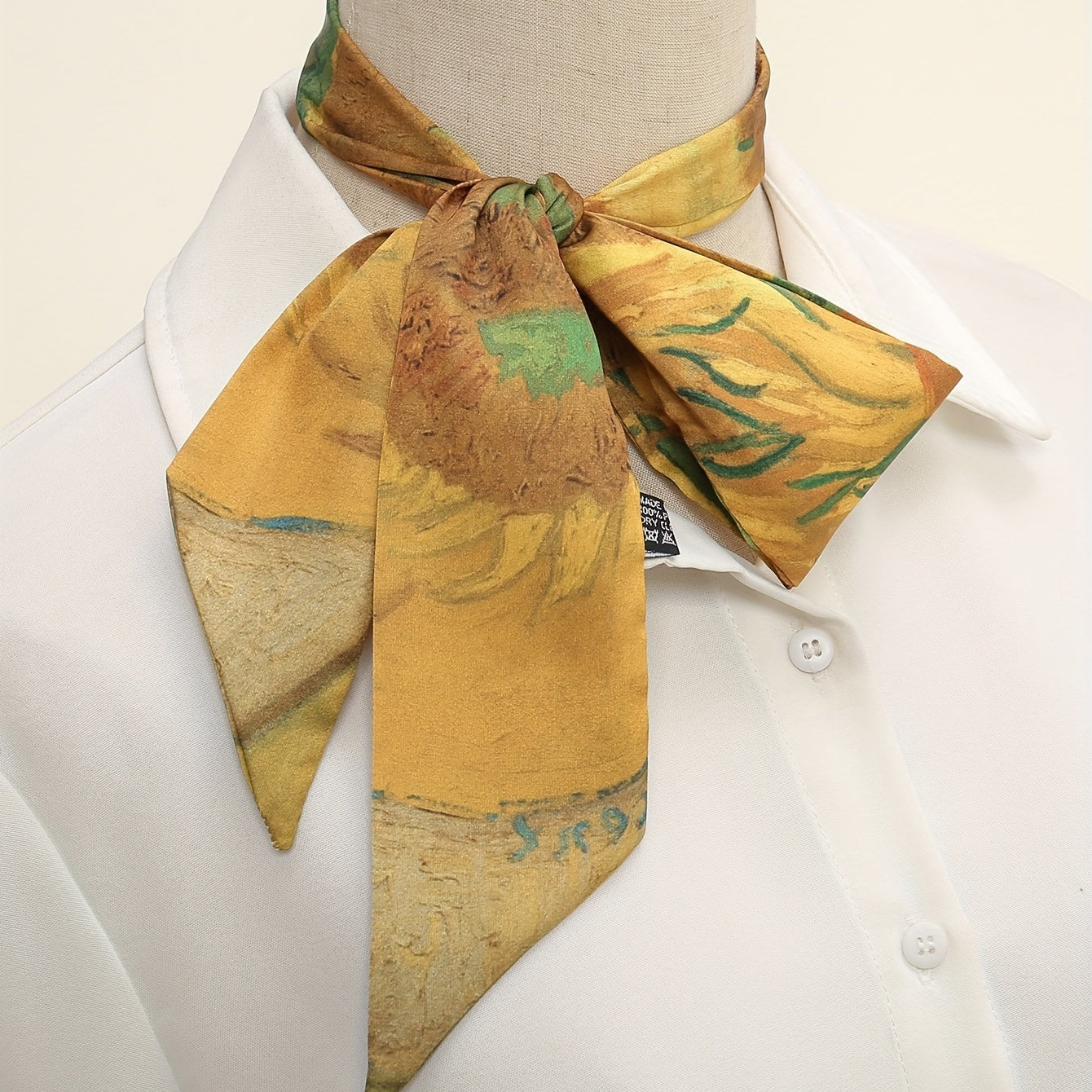 Skinny Scarf Oil Painting Print Long Ribbon Neckerchief Women Casual Necktie