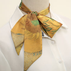 Skinny Scarf Oil Painting Print Long Ribbon Neckerchief Women Casual Necktie