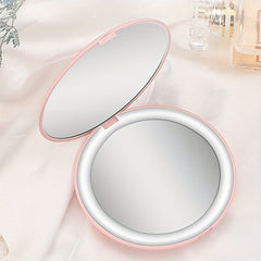 2x Magnification LED Compact Makeup Mirror with Light Portable Handheld Mirror