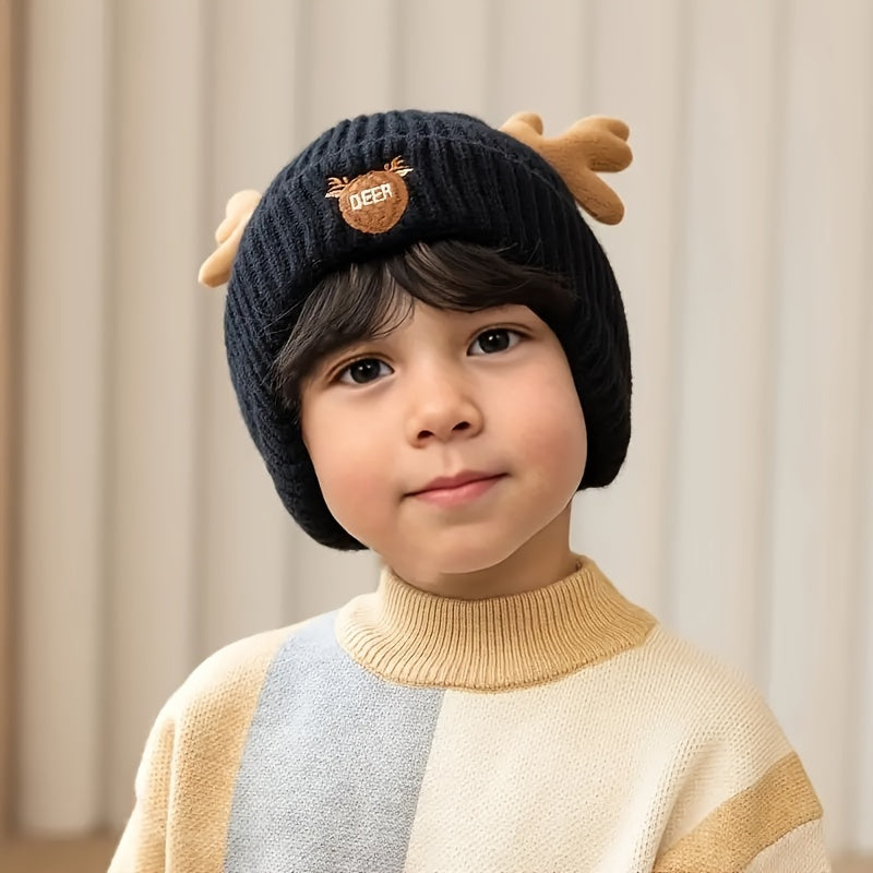 Christmas Antlers Cartoon Knitted Hat Ear Protection Beanie for Boys and Girls