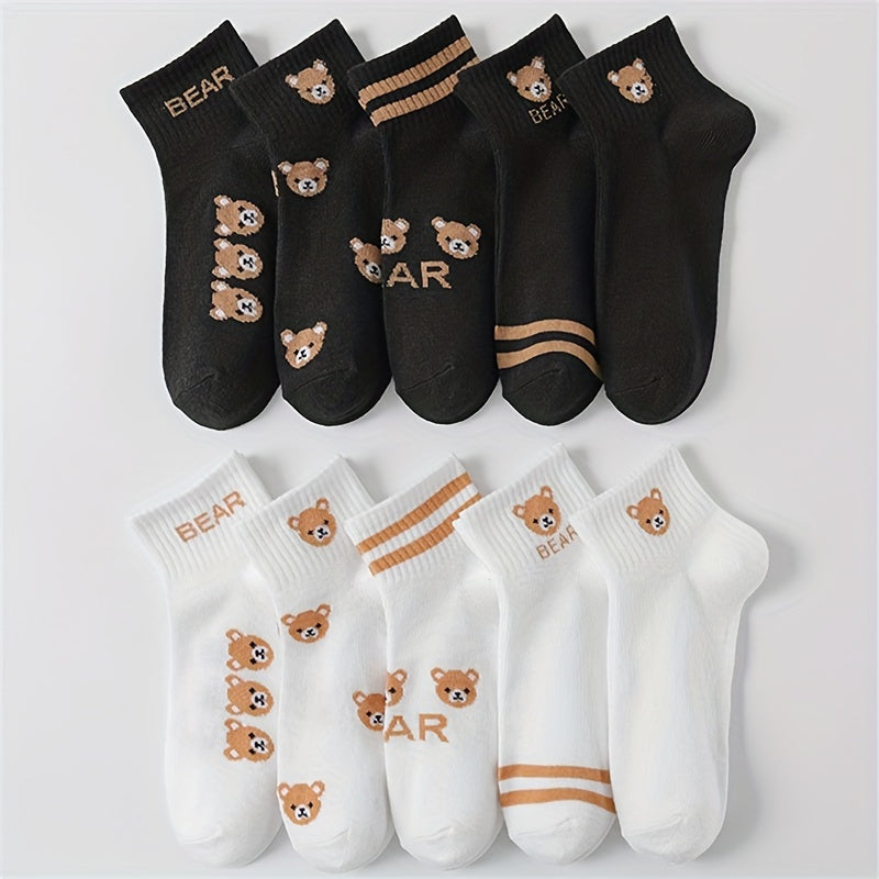10 Pairs Cartoon Bear Socks Women's Stockings