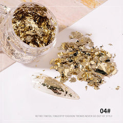 Golden Silvery Nail Foil Flakes 3D Glitter Art Decoration
