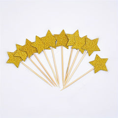 10pcs Golden Glitter Mini Star Cupcake Toppers for Events & Celebrations