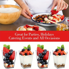 40 Pcs Square Dessert Cup Clear Mousse Cup 5oz With Lids Spoon