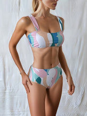 Abstract Print High Waist 2 Piece Set Bikini Swimsuit