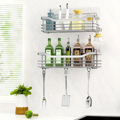 Adhesive Shower Caddy Shelf Hooks Organizer Storage Rack Wall Mounted