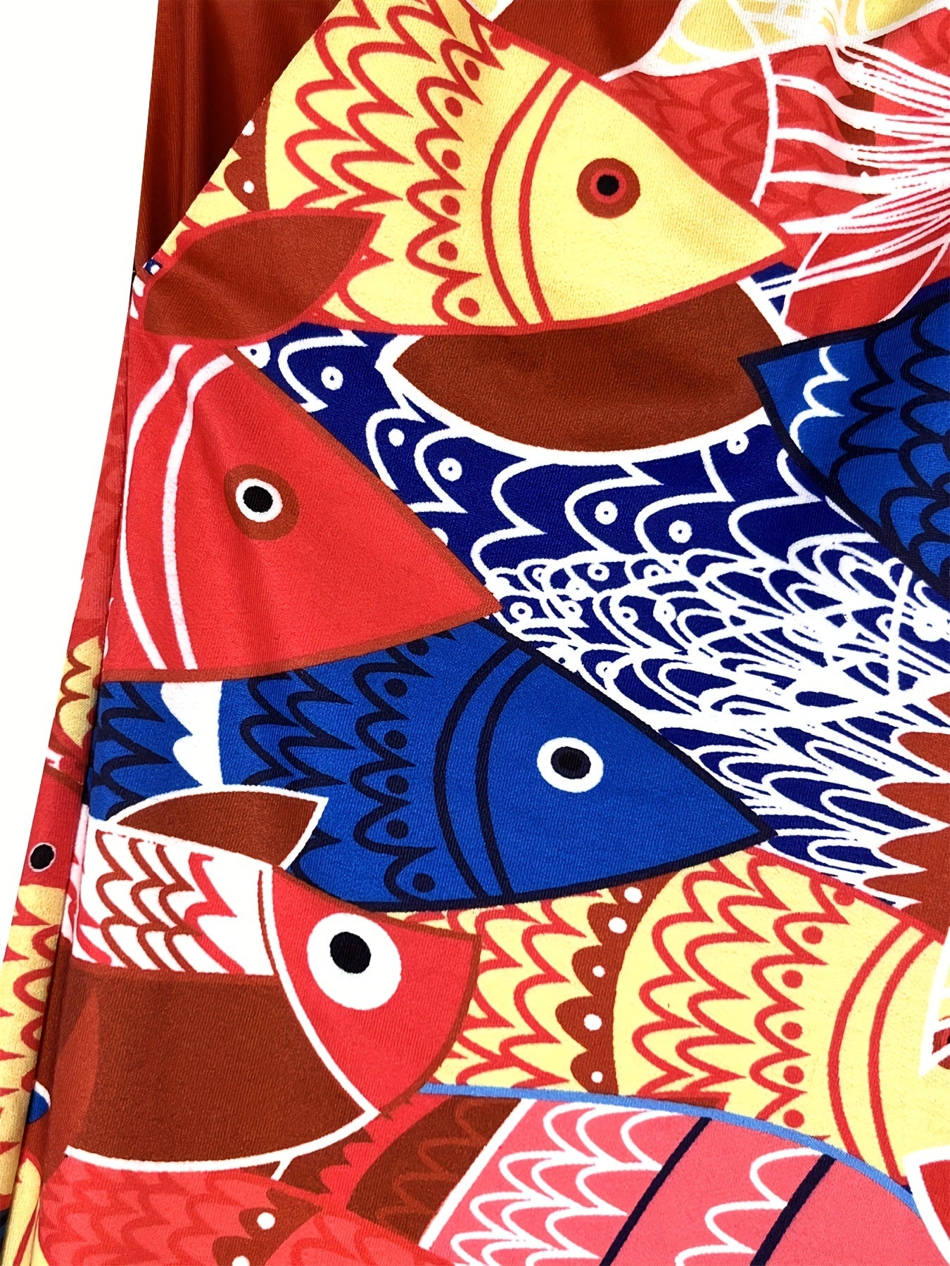 Sporty Plus Size Colorblock Fish Print Pants
