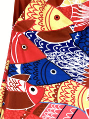 Sporty Plus Size Colorblock Fish Print Pants