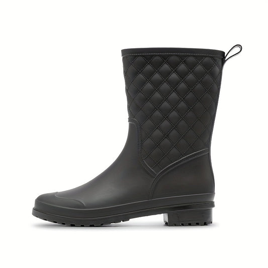 Women's Argyle Rain Boots Waterproof Mid-Calf Comfortable Rubber Boots