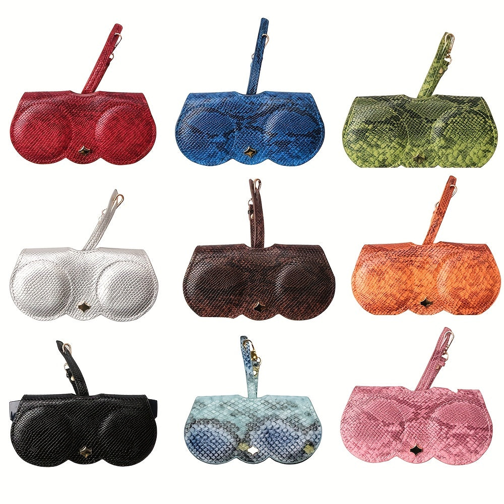SOOLALA Snake Skin Eyeglasses Clip PU Glasses Case