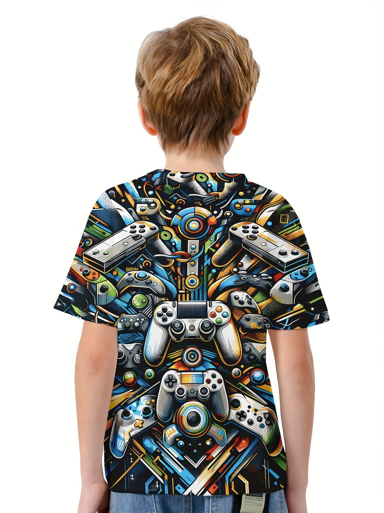 Gamepad 3D Print Boy's Casual Tee Short Sleeve Crew Neck T-shirt Kids