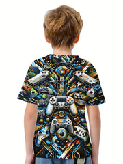 Gamepad 3D Print Boy's Casual Tee Short Sleeve Crew Neck T-shirt Kids