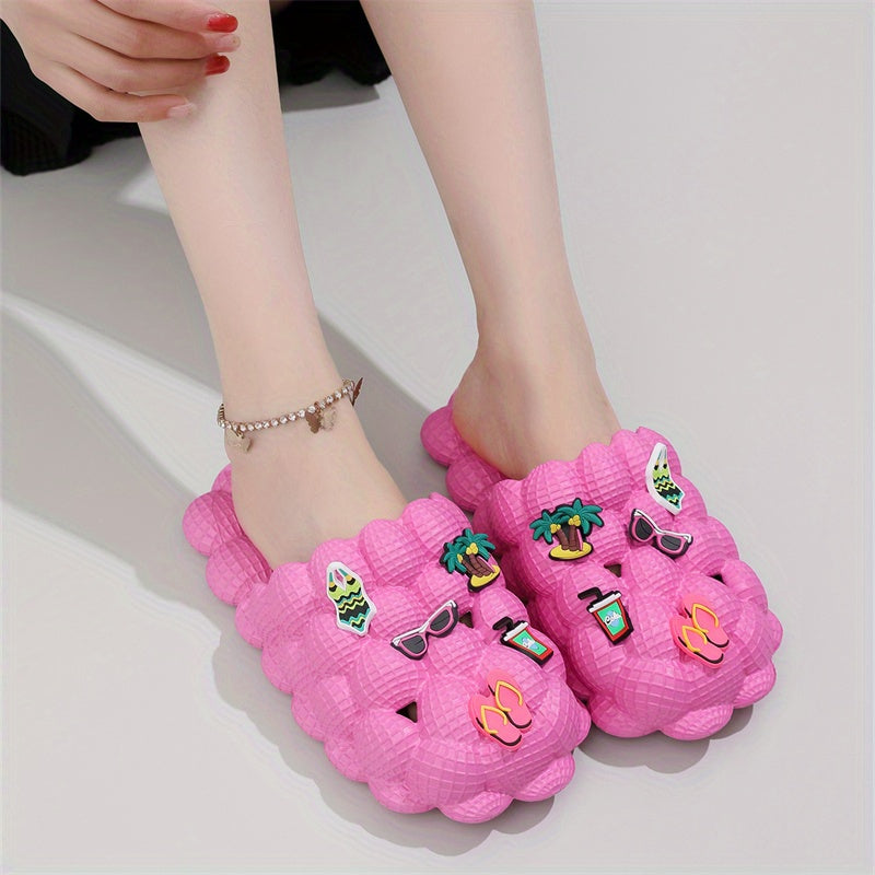 Women's Bubble Slides with Charms - Non Slip Indoor Bathroom Shoes