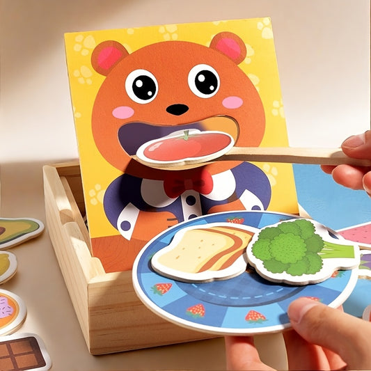Wooden Bear Feeding Game Educational Toy for Hand Eye Coordination & Recognition