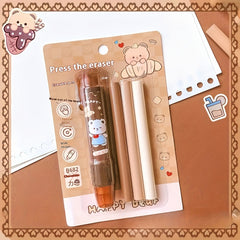 1pc Chocolate Bear Press Eraser Pen Type Clean Low Dust