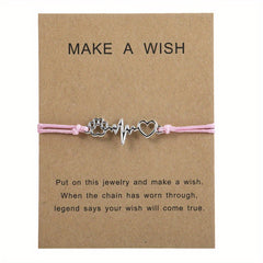 Dog Paw & Love Heart Bracelet Adjustable Rope Hand Jewelry