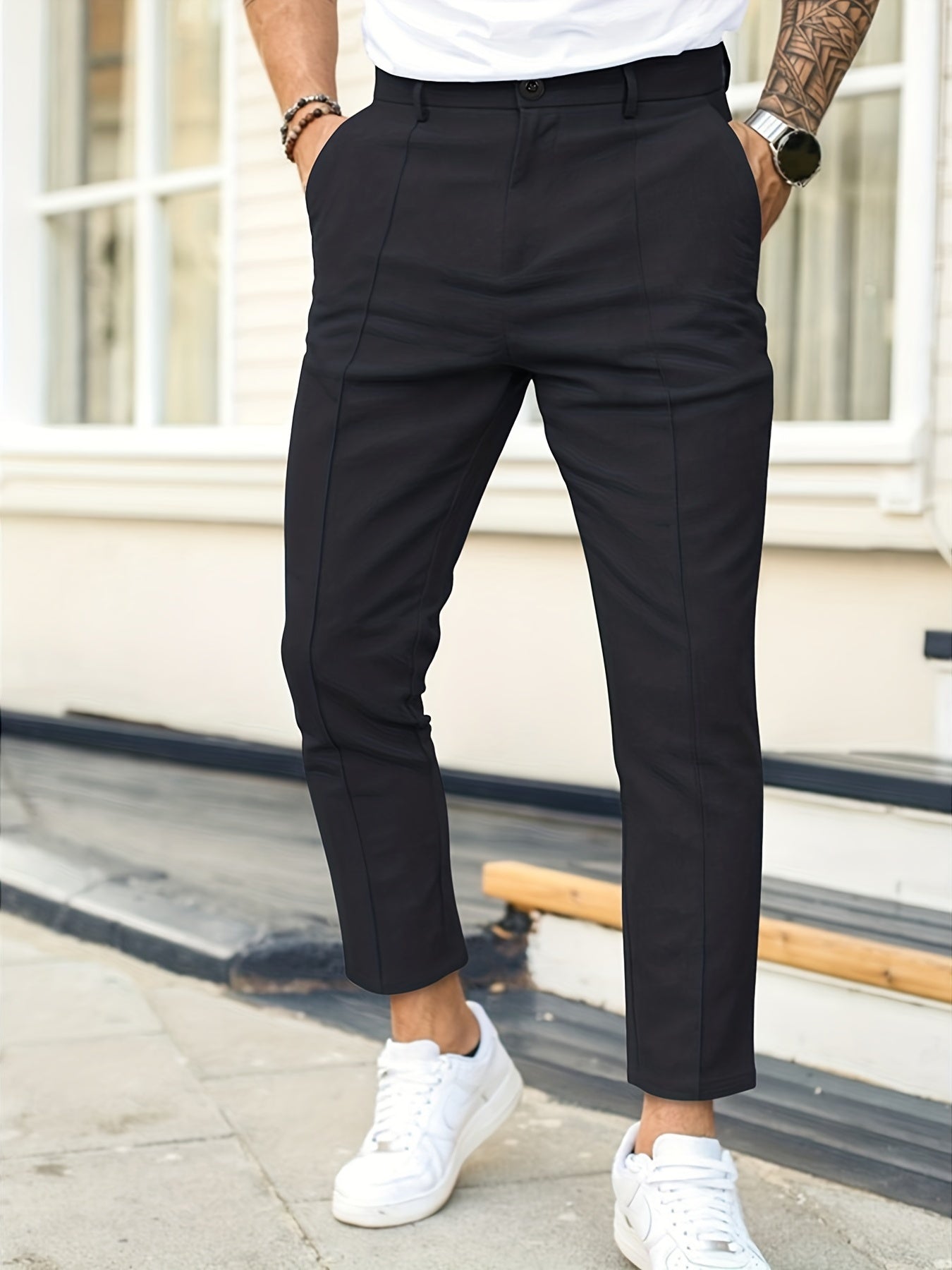 Men's Work Pockets Button Fly Slim Fit Trousers